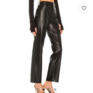 X REVOLVE Cassie Super High Straight Leather Pant in Black [Pistola] Size 25
